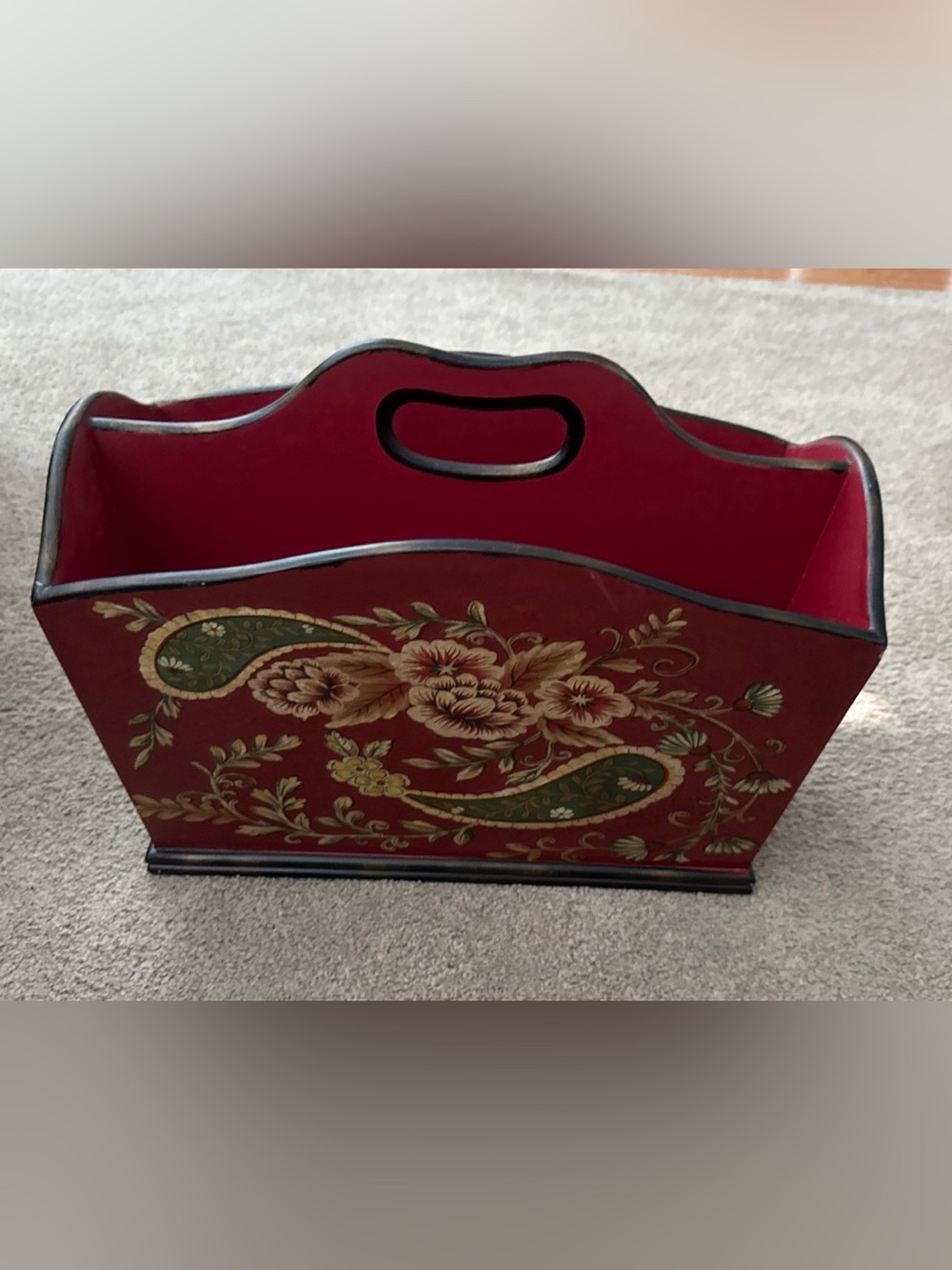 Vintage Style Red Floral Paisley Wooden Magazine Rack Organizer